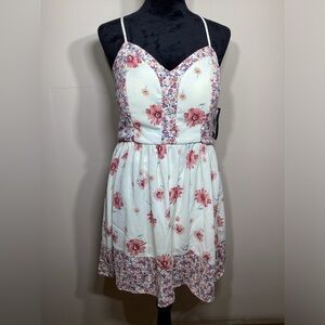 Trixxi Cream and Pink Floral Spaghetti Strap Dress Size 11